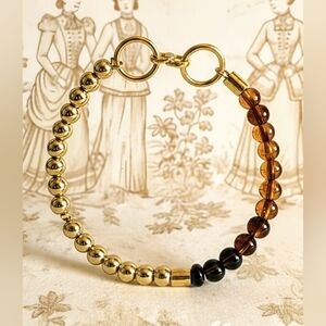 Natural Baltic Amber and Gold Beads In Assymetrical Half and Half Bracelet